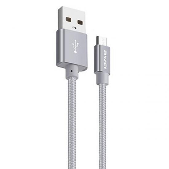 Awei Micro USB Hızlı Şarj ve USB Kablo Metal Örgü 1mt CL-30 Silver