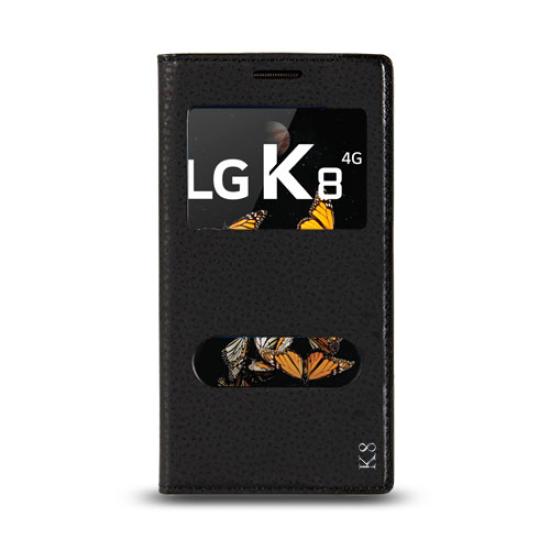 LG K8 K350 Gizli Mıknatıslı Pencereli Magnum Kılıf Siyah