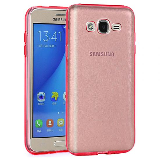 Samsung Galaxy On5 (G5520) Kılıf Soft Silikon Şeffaf-Kırmızı Arka Kapak