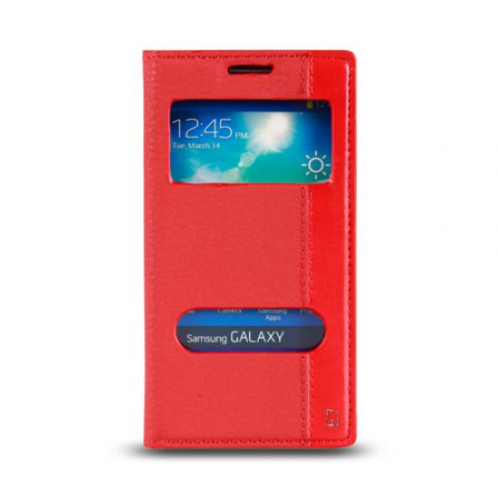 Samsung Galaxy E7 (E700) Gizli Mıknatıslı Pencereli Magnum Kılıf Kırmızı