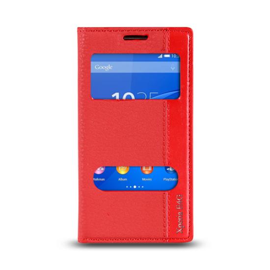 Sony Xperia E4G Gizli Mıknatıslı Pencereli Magnum Kılıf Kırmızı