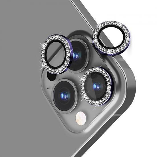 iPhone 14 Pro / 14 Pro Max Taşlı Metal Kamera Lens Koruyucu 3lü Set