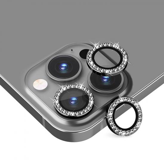 iPhone 14 Pro / 14 Pro Max Taşlı Metal Kamera Lens Koruyucu 3lü Set