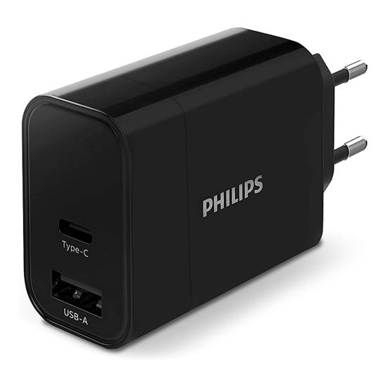 Philips DLP2621 30W USB-A +  Type-C Şarj Adaptörü Siyah