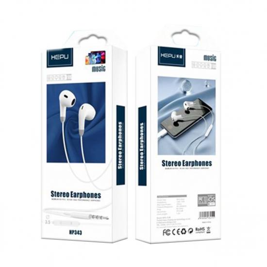 HEPU HP343 Stereo Kulak İçi Kablolu Kulaklık 3.5mm Beyaz