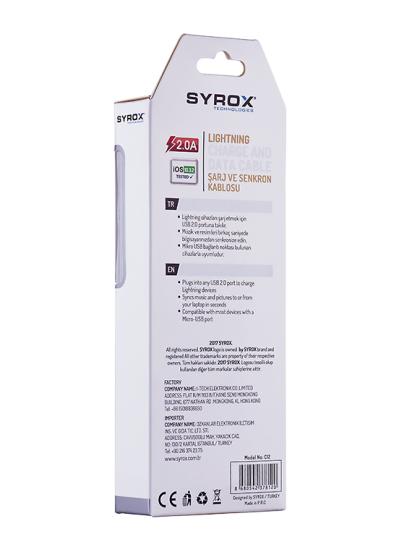 Syrox C12 Lightning USB Şarj ve Data Kablosu 2.0A 1.1mt Beyaz