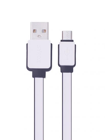 Syrox C63 Micro USB Şarj ve USB Data Kablosu Yassı 2.0A 1.2mt Beyaz