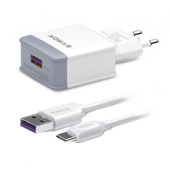 Syrox J48 Hızlı Şarj Type-C USB-C Kablolu Duvar Şarj Aleti 2.6A Beyaz