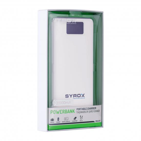 Syrox PB107 Powerbank Taşınabilir Batarya Ekranlı 20000 mAh Beyaz