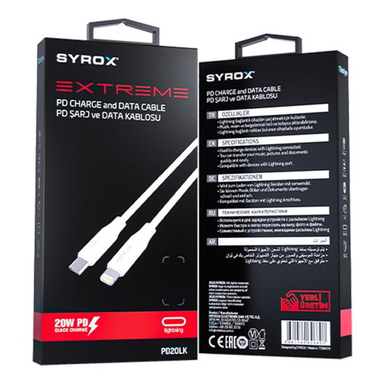Syrox PD20LK Extreme 20W PD Type-C to Lightning Şarj Kablosu 1mt