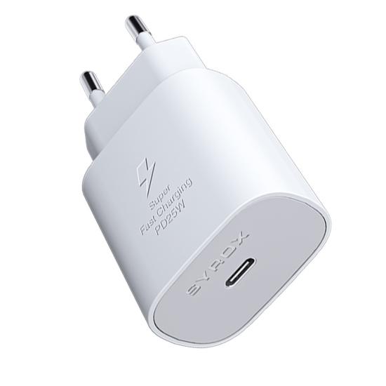 Syrox PD25B 25W PD 3A Type-C Çıkışlı Şarj Adaptörü (Başlık) Beyaz