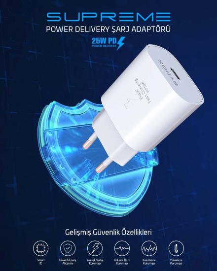 Syrox PD25B 25W PD 3A Type-C Çıkışlı Şarj Adaptörü (Başlık) Beyaz